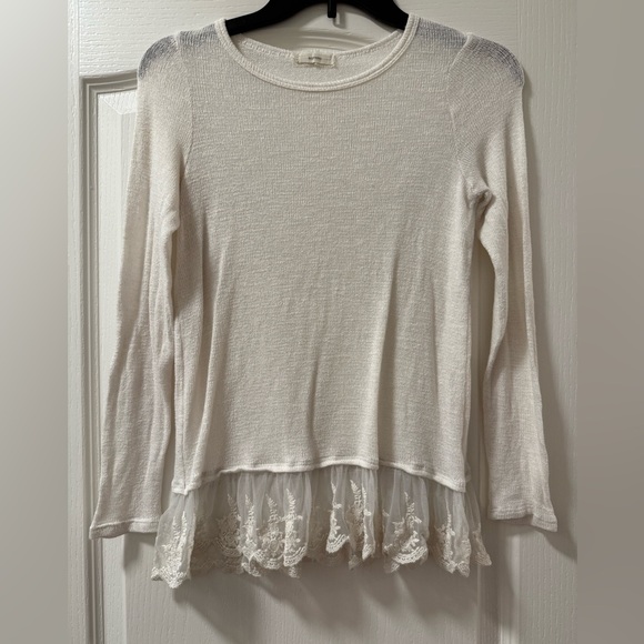 Soprano White Long Sleeve Top with Lace Hem - Picture 1 of 4